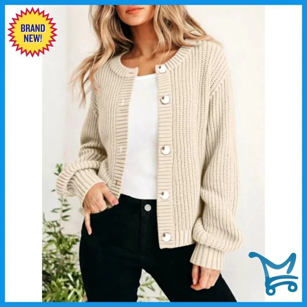 Oversized Button Front Cardigan Chunky Knit Ribbed Long Sleeve Cozy Fall